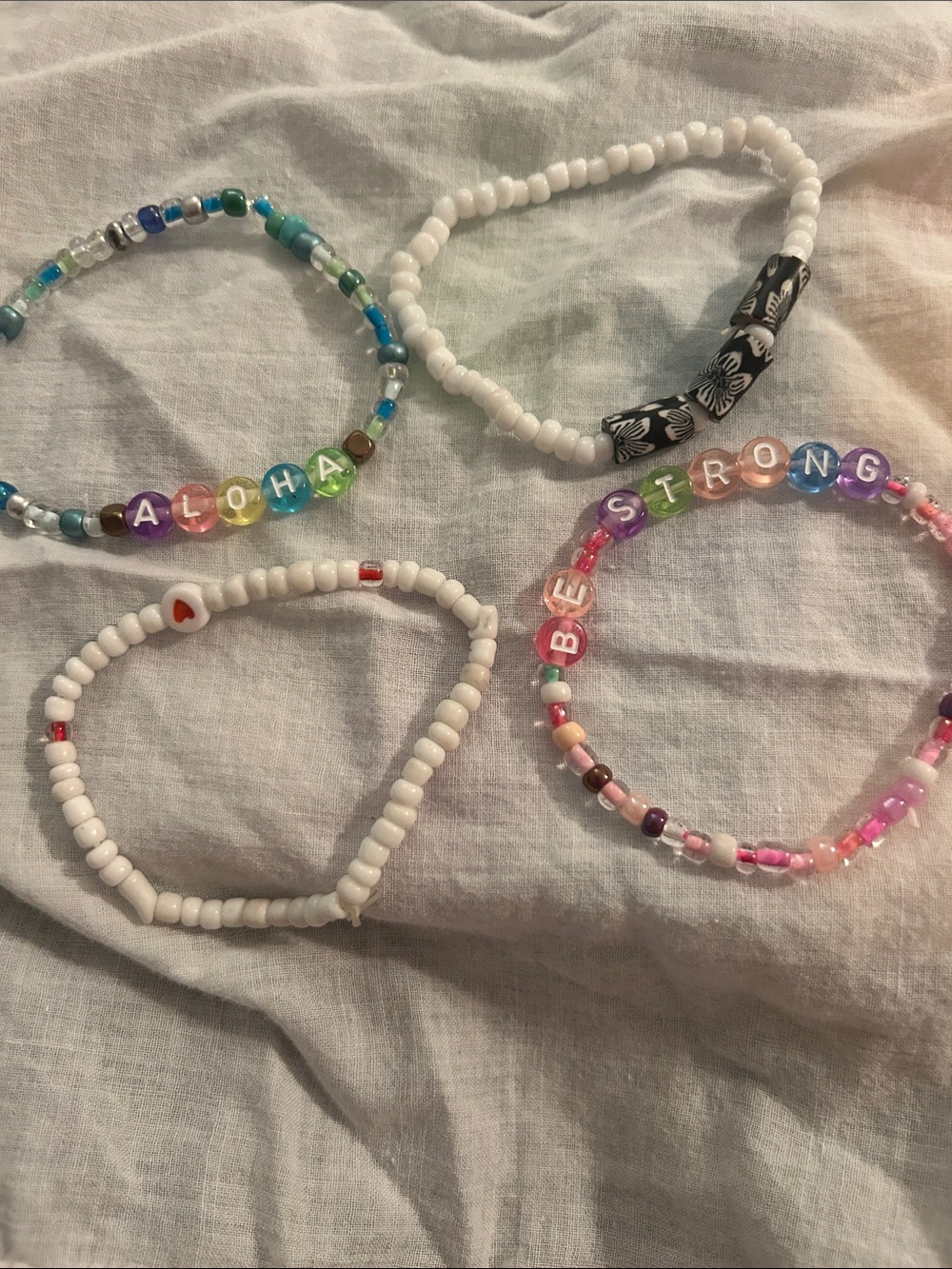 Handmade Beaded Bracelets Set - White & Multicolor